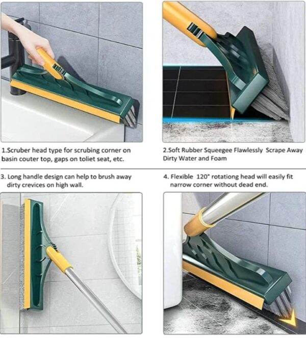 SISTA ENTERPRISE Heavy Quality Mop with Squeeze Cleaning Supplies Clean Home Floor Cleaner Bathroom Cleaning Brush with Wiper 2 in 1 Tiles Cleaning Brush Scrub Bathroom Long Handle Automatic - Image 2