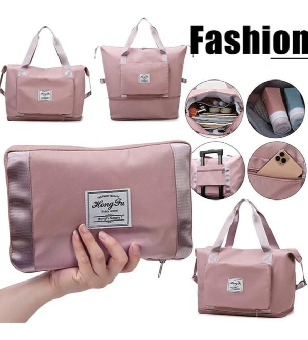 Cherryland Oxford Fabric Large Capacity Folding Waterproof Large Capacity Foldable Travel Bag for Travel Sports, Gym, Vacation (Dull Pink) - Image 4