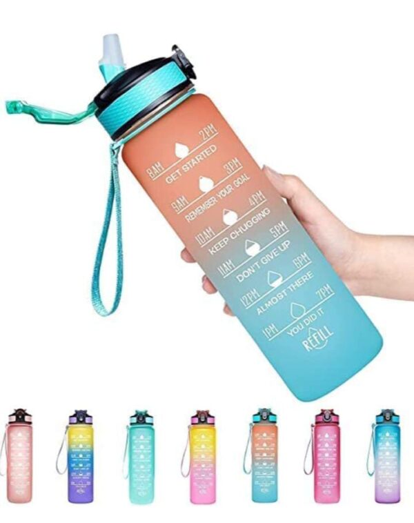 ORAM Silicone Water Bottle, 1 Litre Motivational Time Marker, Leak Proof Durable BPA-Free Non-Toxic Water Bottle for Office, Gym & School Multicolored - Image 2