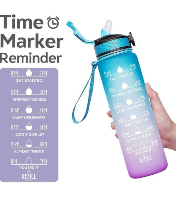 ORAM Silicone Water Bottle, 1 Litre Motivational Time Marker, Leak Proof Durable BPA-Free Non-Toxic Water Bottle for Office, Gym & School Multicolored - Image 3