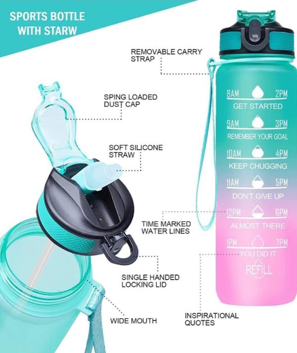 ORAM Silicone Water Bottle, 1 Litre Motivational Time Marker, Leak Proof Durable BPA-Free Non-Toxic Water Bottle for Office, Gym & School Multicolored - Image 4