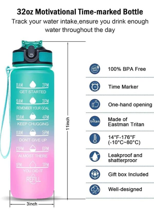 ORAM Silicone Water Bottle, 1 Litre Motivational Time Marker, Leak Proof Durable BPA-Free Non-Toxic Water Bottle for Office, Gym & School Multicolored - Image 5