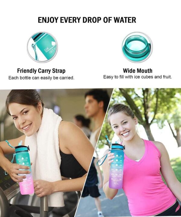 ORAM Silicone Water Bottle, 1 Litre Motivational Time Marker, Leak Proof Durable BPA-Free Non-Toxic Water Bottle for Office, Gym & School Multicolored - Image 6