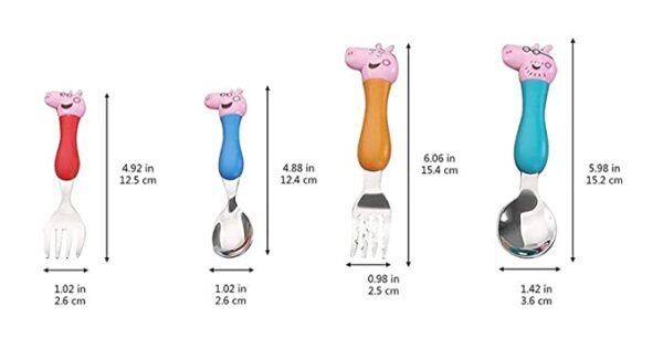 KRAFTALES Pink Pig Family Cartoon Theme Stainless Steel Spoon & Fork Set for Kids - Baby Feeding Spoon and Fork Set (Multicolor) - Image 3